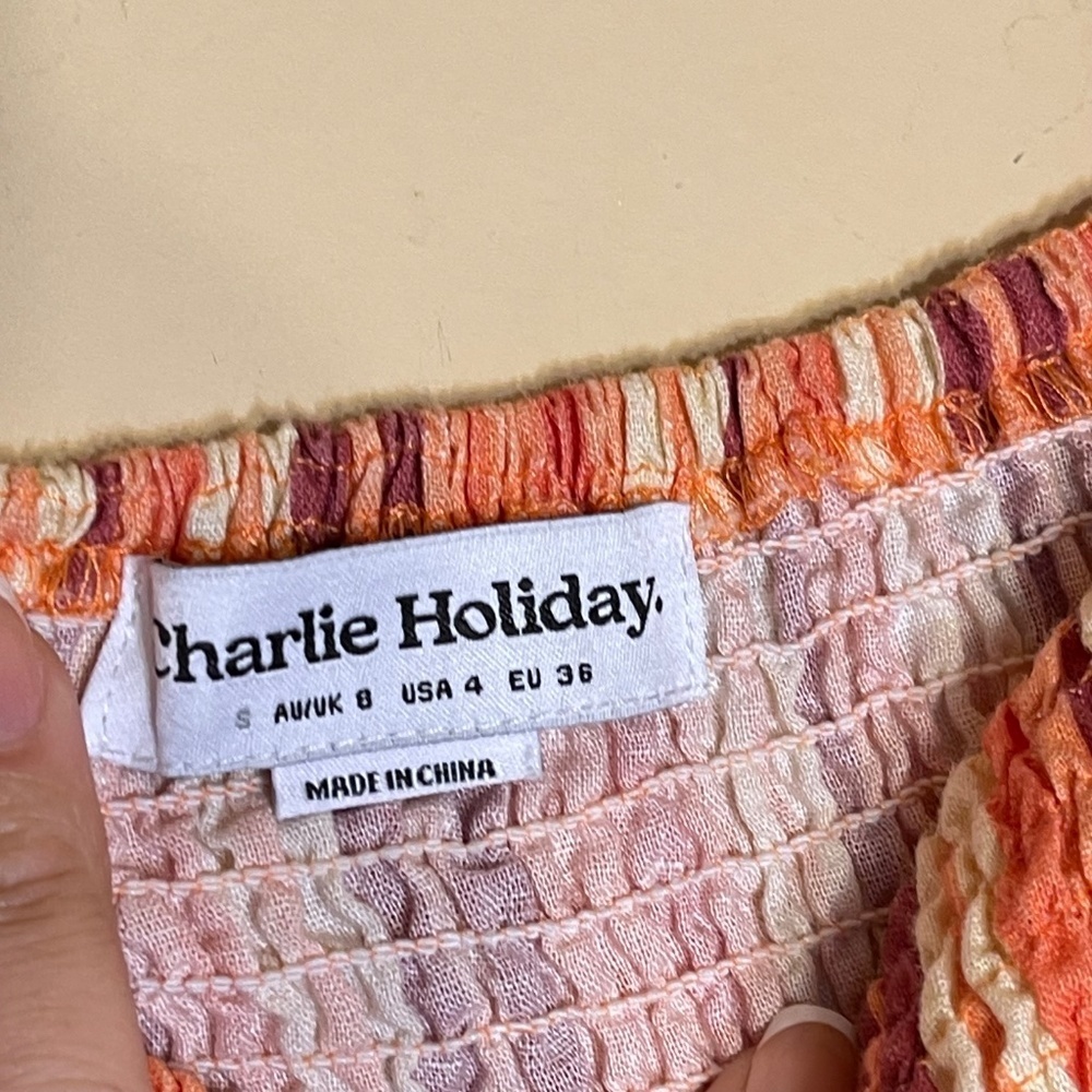 Charlie Holiday Striped Orange and Cream Dress - Picture 6 of 8